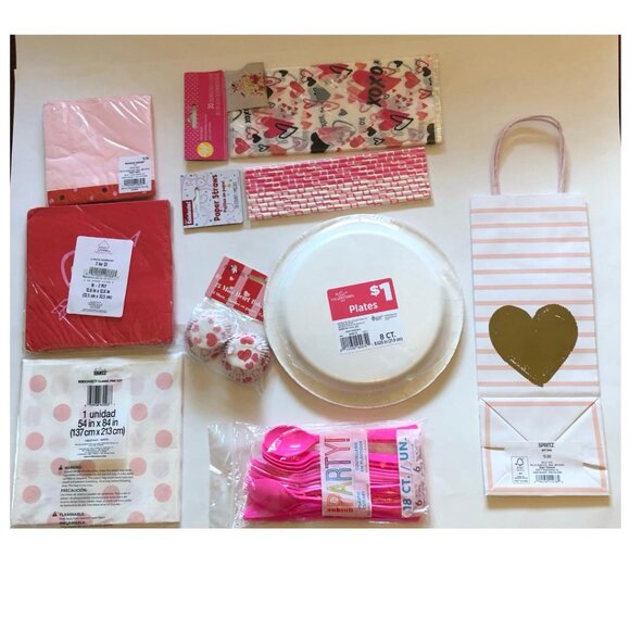 Supplies for a Make your own, Valentine's Day Gift Basket, (#3) Pink/White/Red - Picture 3 of 9